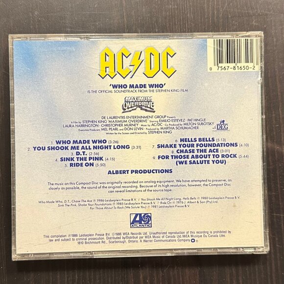 AC/DC – Who Made Who (1986, Atlantic Records) - Picture 3 of 3